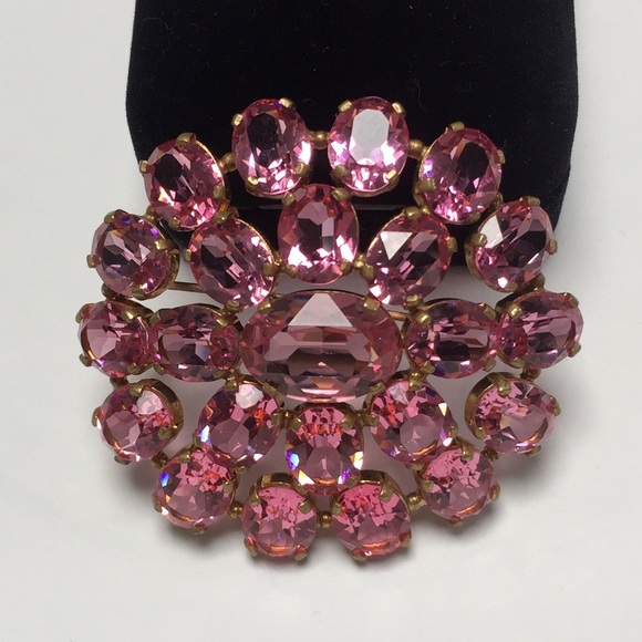 Large Vintage Pink Crystal Pin